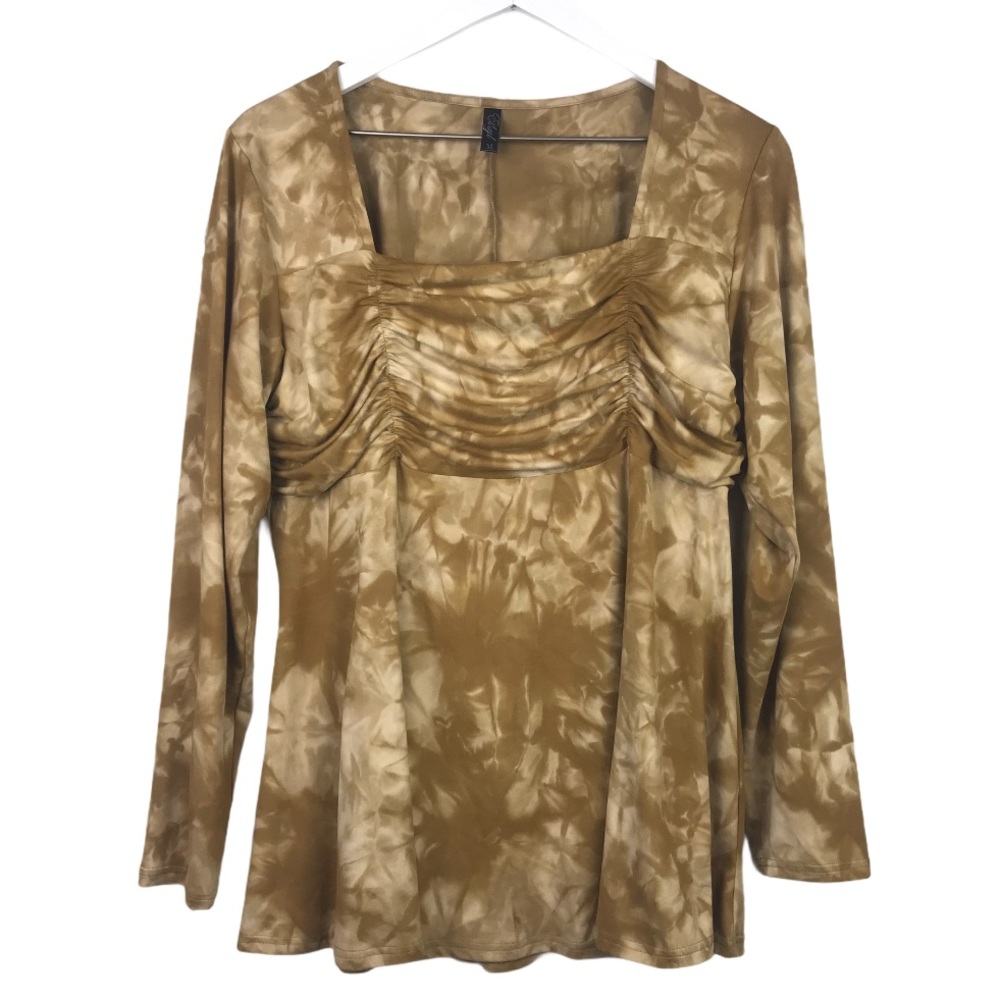 Ethyl Ruched Tie Dye Long Sleeve Tunic Top Women Sz M